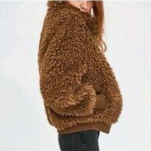 Zara Brown Teddy Bomber Coat Jacket - Picture 3 of 10